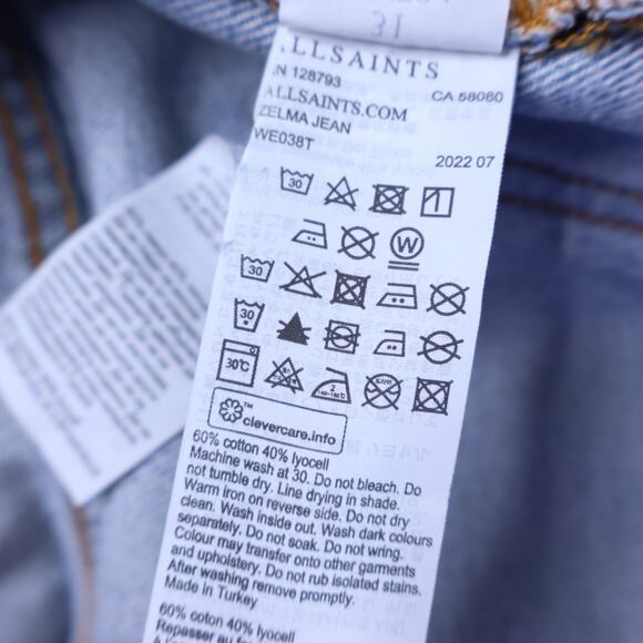 ALLSAINTS NWT Zelma Jean Light Indigo High Rise Ankle Straight Leg Women's 31 - Picture 11 of 11